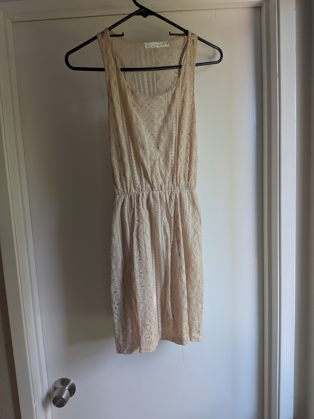 Sleeveless Beige Lace Mini Dress - Classic Feminine Style